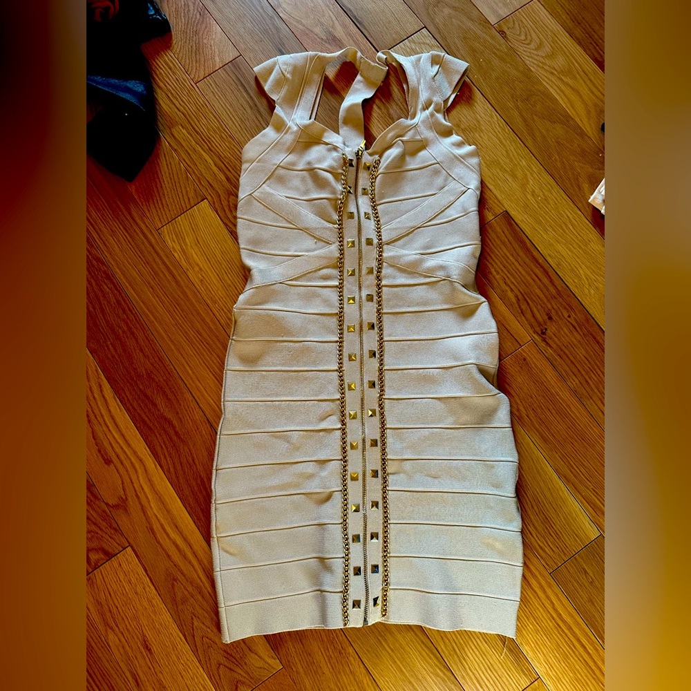 Tan studded 2010’s core bandage club dress